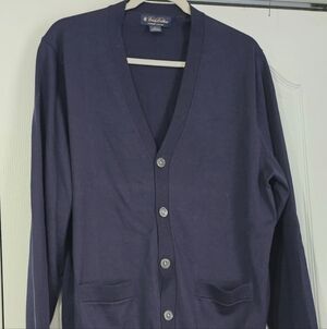 Brooks Brothers Men Supima Cotton Cardigan Sweater Sz L  Navy Button Up Preppy